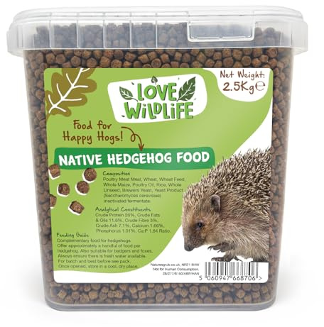 Love Wildlife Native Hedgehog Food 5ltr Bucket | Natural Postbiotic Pellets for Hedgehogs & Wildlife, No Mealworms, Nutrient Rich Crunchy Dry Food, Gut & Digestion Support, Aids Hibernation