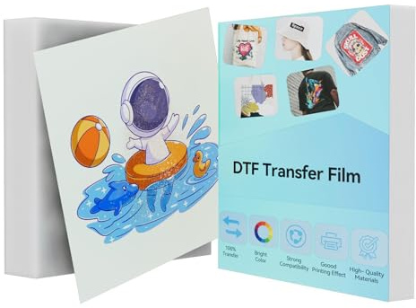Uadme DTF Transferfolie A4, 20 Blatt 210 x 297 mm DTF Transferpapier für T-Shirt, Klare DTF PET Transfer Film Papierblätter für DTF Printer,Glitzereffekt