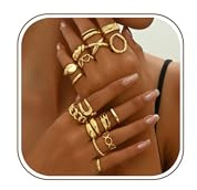 JENCVNL 16 Stück Gold Ringe Damen Chunky Rings Set Klobige Ringe Verstellbar Stapelbare Knuckle Rings Gold Dicke Offene Goldringe Für Damen
