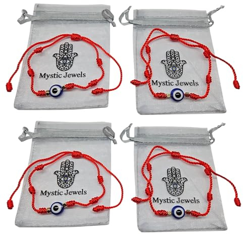 MYSTIC JEWELS by Daarmlia – Armband Kabbalah – Kordel, 7 Knoten aus rotem Draht – Unisex – verstellbar – Schutz vor bösen Augen, Glück – Good Luck