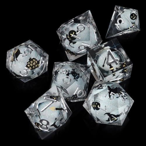 ORUZA 7 Stück Polyedrische DND Würfel Set Liquid D&D Core Würfel D4 D6 D8 D10 D12 D20 D% Treibsand Spielwürfel für Dungeons and Dragons RPG MTG Pathfinder Rollenspiele