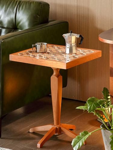 interoknack Tavolino mobile in legno di ciliegio, tavolino da tè quadrato in stile francese vintage, tavolino portatile in legno massello per divano, camera da letto, balcone, design rustico della