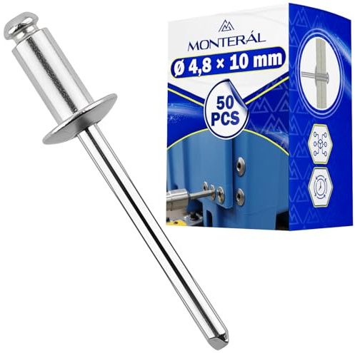 50 x Rivet Pop Ø4,8x10mm - Trou Montage Rivets Pop Ø5mm Serrage 4,5-6,5mm | Rivets sont Fabriqués en Aluminium et en Acier - MONTERAL