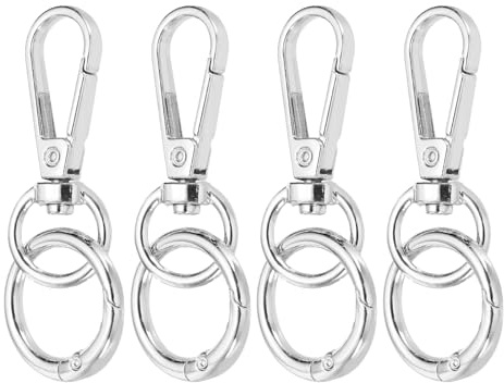 QUARKZMAN 4 Piezas De Mosquetón Giratorio, Gancho De Presión De 2.4 Con Anillo De Resorte O Mosquetón De Apertura Doble Para Manualidades Bolsas Joyerías Cordones, Plata