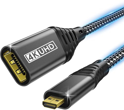 Micro HDMI till HDMI-adapter, 0,5M 4K@60Hz 3D 1080P Typ D till A stöder Ethernet, 3D, HDR och ARC, Micro HDMI till HDMI kompatibel med Raspberry Pi 5/4, Hero, kameror A6300 A6400, Yoga, ODROID