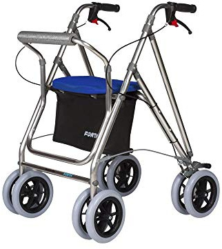 Rollator für ältere Menschen, Aluminium, Rollator mit Bremsen und Sitz, aus Aluminium, klappbar, blau