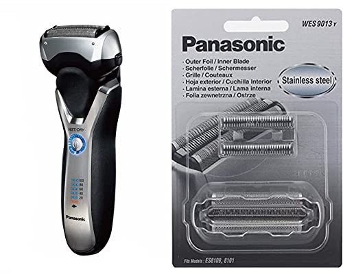 Panasonic Nass/Trocken-Rasierer ES-RT67 mit 3 Scherelementen, ausschiebbarem Langhaarschneider, 5-stufige Akkuanzeige & Combo Pack- Schermesser und Scherfolie für Rasierer