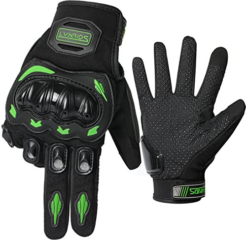 LVNRIDS Guanti da Moto Uomo Donna, Guanti Moto Motocross Estate con dita intere Touch Screen per BMX ATV MTB Ciclismo Verde XL