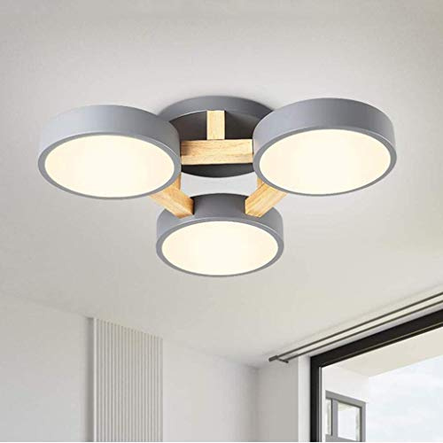 WJLL LED Deckenleuchte, 36w Φ54cm 3-flammig, Lichtfarbe dimmbar in 3 Stufen, Moderne Holz&Metall Wohnzimmerlampe,Deckenlampe für Schlafzimmer Wohnzimmer Kinderzimmer Esszimmer Küche Flur,Grau