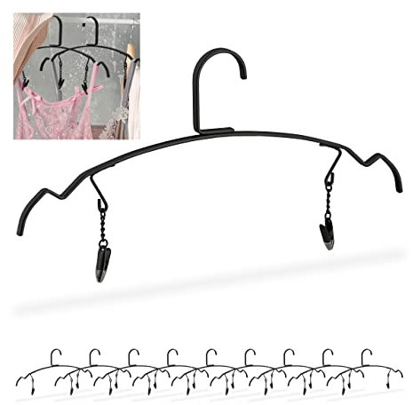 Relaxdays Kleiderbügel 10er Set, Dessous & Lingerie Bügel mit 2 Klammern, Unterwäschebügel Metall, 33 cm breit, schwarz