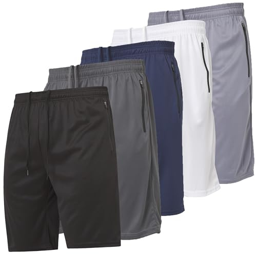 Ultra Performance Mens 5 Pack Athletic Running Shorts, Loose fit Basketball Gym Workout Shorts for Men with Zippered Pockets