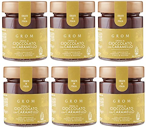 Deliziose creme spalmabili di altissima qualità -GROM- gusto Pistacchio, Fave di Cacao e Caramello 150 Gr (Cioccolato con Caramello, 6)
