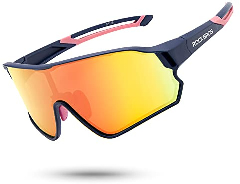 ROCKBROS Fahrradbrille Polarisierte Sportsbrille HD Bunte Sonnenbrille mit UV-Schutz Winddicht Radsportbrille für Radfahren Laufen Angeln Golf Wandern Herren Damen Dunkelblau