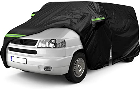 Autoabdeckung Vollgarage Ersatz für VW T4 SWB, 300D Schwarz Vollgarage | Allwetter Wetterfeste Autoabdeckung für Drinnen und Draußen mit Reißverschlusstür und Winddichtem Gurt, Für Alle Jahreszeiten