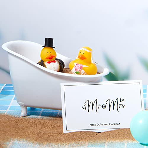 2 Patos de Goma Mini de Novia y Novio Regalo para Recién Casados Regalo para Novios de Boda con Bañera Decorativa Tarjeta de Felicitación Gorro Decorativo Regalo para Pareja de Matrimonio