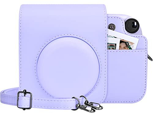 MUZIRI KINOKOO Housse Instax Mini 12 - Cuir PU Étui de Protection pour Fuji Instax Mini 12 Appareil Photo - avec Pochette Photo Stocker des Films ou Photos - Bandoulière Réglable - Viloet