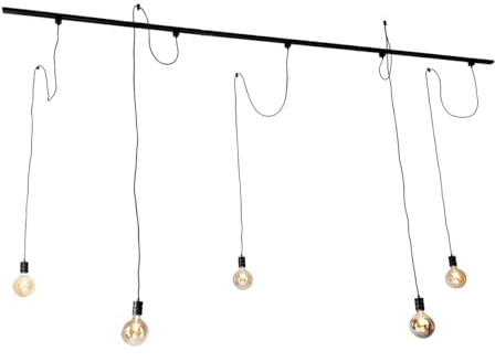Qazqa Modern Schienensystem Lampen Komplettset, Schienenbeleuchtung, Deckenstrahler, Deckenspot - Iconic Cavalux - Schwarz, 5-flammig, 286cm, Ideal als Küche lampe und