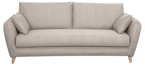 Miliboo Skandinavische Schlafcouch beige mit Matratze Dicke 10 cm 3-Sitzer Creep