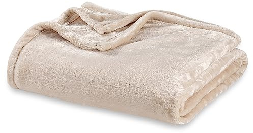 Berkshire Blanket Classic VelvetLoft® Solid Bed Blanket Queen Size, Lightweight Soft Fuzzy Plush Blanket for Bed and Couch, Grain, 90x90 Inches