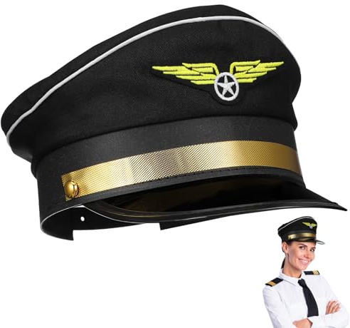 Alipis Sombrero De Piloto Ajustable Para Adultos, Gorro De CapitaN De AvióN Para Disfraz De Halloween, DecoracióN De Fiesta, Accesorio De Cosplay, Negro