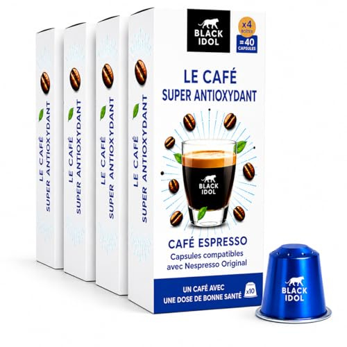 Black Idol Café Antioxydant, Capsules Espresso Compatibles pour Nespresso