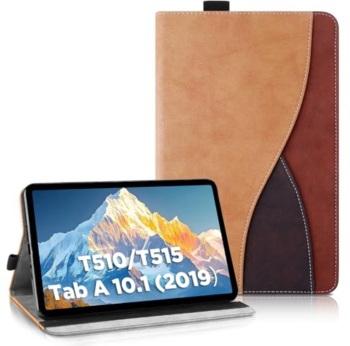 AsWant Hülle Kompatibel mit Samsung Galaxy Tab A 10.1 2019 SM-T510 T515 | Ultradünne Business Tricolor Tablette mit Portemonnaie und Standfunktion Galaxy Tab A hülle ,Braun
