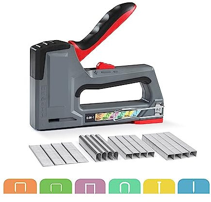 Grapadora Pistola de clavos de servicio liviano 6 en 1 Pistola de grapas Manual Brad Nailer Grapadora de tapicería for decoración y carpintería