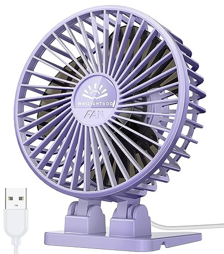 WHILIGHTGOD Desk Fan, USB Fan for Desk, Mini Desk Fan, 3 Speed Rotation Strong Wind, Protable Small Desktop Cooling Fan, Quite Mini Personal Fan for Home Office Table Bedroom Travel Curise(Purple)