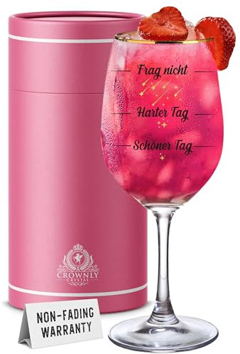 CROWNLY CRYSTAL® Lustiges Weinglas mit Spruch Frag Nicht, Harter Tag, Schöner Tag! Personalisierte Geschenke Frauen Geburtstagsgeschenk Ideen