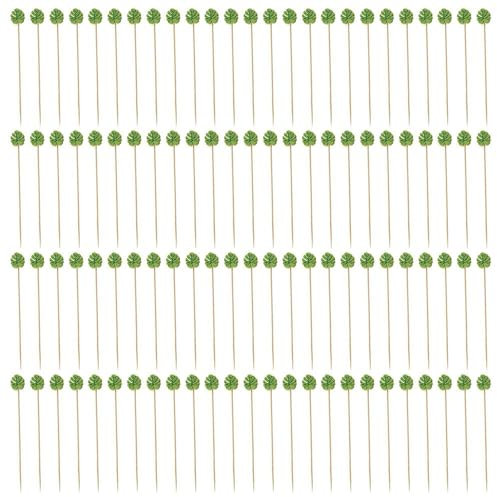 hobbyme Lot de 100 brochettes en bambou jetables pour barbecue, brochettes de fruits, brochettes rondes vertes en forme de tortue, pique en bois