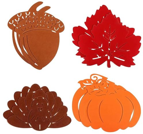 WideSmart 8pcs Leaves Table Place-mats,Maple Leaves Felt Coaster Cup Mats Thanksgiving Autumn Leaves Coasters Fake Autumn Leaf Table Mats Place Mat Cup Pads for Harvest Holiday Christmas Table