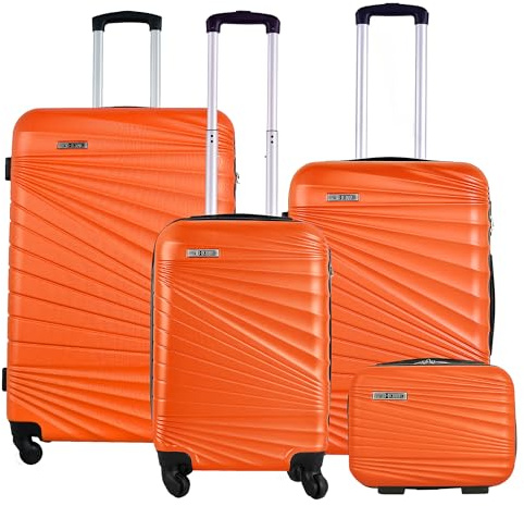 Set mit 4 harten Kabinenkoffern 56 cm, mittlerem Koffer 66 cm, großem Koffer 76 cm und Tasche 23 cm, Koralle/Orange