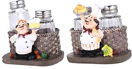 BESTonZON 2set Portasale e Spezie Con Statua Chef in Resina Decorativa Supporto Multiuso Per Condimenti Da Cucina Idea Regalo Per Cuochi e Decorazione Contemporanea Casa e Forno