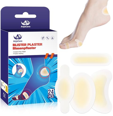 AnjoCare Blasenpflaster für Zehen, 24 Stück Unsichtbare Hydrokolloid Pflaster, Wasserdichte Blasenpflaster Ferse, Präventivmaßnahmen und Rehabilitation bei Fersenblasen