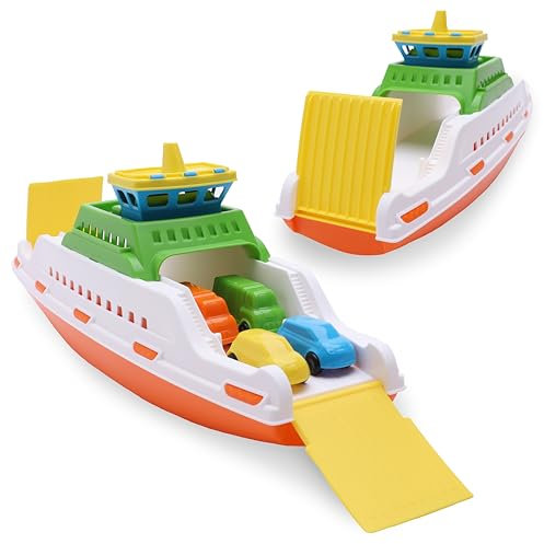 Toyland® 39 cm (15) Ferry Coloré de avec Rampes Mobiles et 4 Mini Voitures - Jouet Aquatique Flottant pour Enfants - Jouets pour Piscine et Bain - 3 Ans et Plus