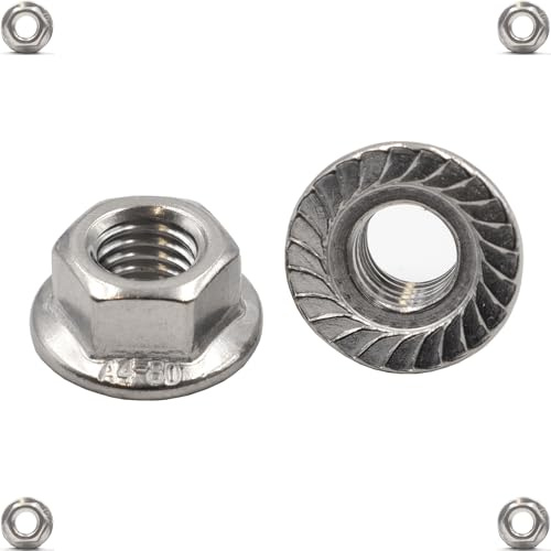 Sperrzahnmuttern M8 Edelstahl A4 / V4A - DIN 6923 - Flanschmutter mit Sperrverzahnung - 10 Stück