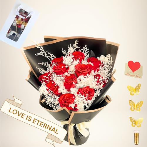 Forever Roses Bouquet Red and White, Flowers Delivery Next Day Prime, Flowers For Valentine's Day, Gifts For Women Who Has Everything, Next day Delivery Gifts For Women