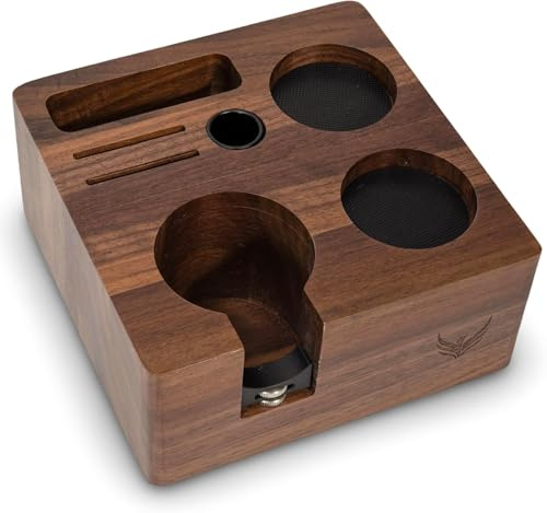 KNODOS 58mm Walnut Espresso Tamping Station – Portafilter Holder and Coffee Tamper Station Organiser for Sage Oracle, Gaggia Classic, E61 Coffee Machine Accessories