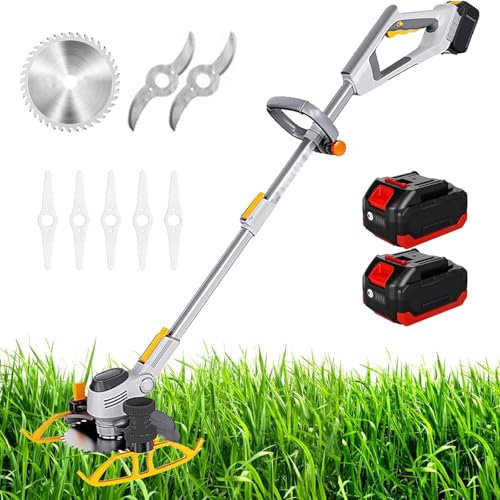 Tondeuse À Gazon Électrique sans Fil, Coupe-Bordure Et Tondeuse avec Poignée Réglable, 3 Lames Et Deux Batteries 12 Ah, 75 Minutes D'autonomie, Coupe-Bordure Léger pour Terrasses, Pelouses Et Jardins