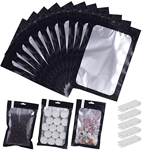 200 sacchetti richiudibili in Mylar neri per la conservazione degli alimenti, sacchetti richiudibili in Mylar da 1 litro con finestra trasparente per piccole imprese, sacchetto di imballaggio