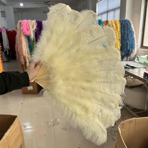 Abanicos de plumas de avestruz grandes de color amarillo, mullidos, plegables, de mano, para actuaciones, bailes, varios estilos, accesorios para fiestas, accesorios para espectáculos, abanico, am