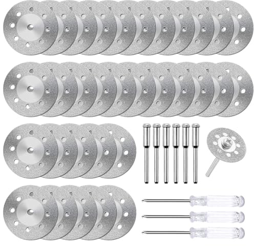 Pilikoll 30 Pezzi 22mm Mini Disco Diamantato per Legno Piastrelle Vetro | con 6 Pezzi 3 mm Mandrino,3 Pezzi Cacciavite, Disco Diamantato di Taglio, Disco taglia Vetro, per Metallo Pietre Ferro