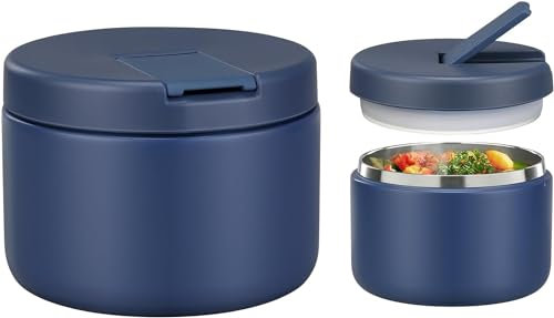 Itslife Thermos per Alimenti 350ml, Contenitore Termico per Alimenti di Acciaio Inossidabile per Cibi Caldi e Freddi, con Copertura con Fibbia, Collo Largo, Isolamento, Blu