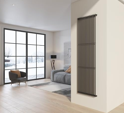 Radiatore design 200x58 cm (14 tubi) in acciaio grigio opaco a tubi tondi interasse verticale H200 PISA