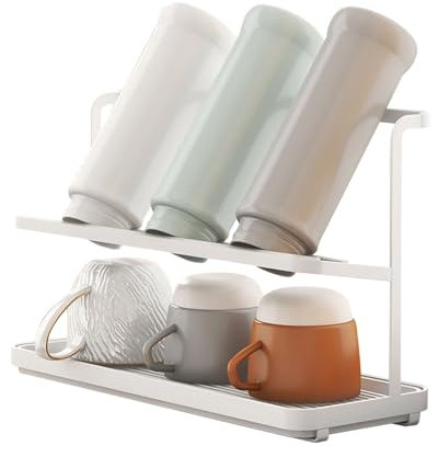 Qivine 2 Strati Scolabottiglie, Rimovibile Scola Borracce con Vassoio di Raccolta, Risparmio di Spazio Asciuga Scola Bottiglie per Bottiglie, Calici da Vino, Bicchieri e Tazze 29*11*21cm (Stile A)