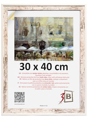 3-B Bilderrahmen SALO DUO - Vintage-Weiß (Rustical mit sichtbarer Holzmaserung) / Weiß - 30x40 cm - Holzrahmen, Fotorahmen, Dokumentenrahmen mit Acrylglas
