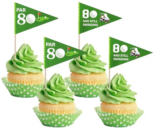SYKYCTCY 40 Pack Golf Flags Cupcake Toppers Double Sided Par 80 And Still Swinging Cupcake Picks Golf Cart Cake Decorations for Sports Theme 80th Birthday Party Supplies