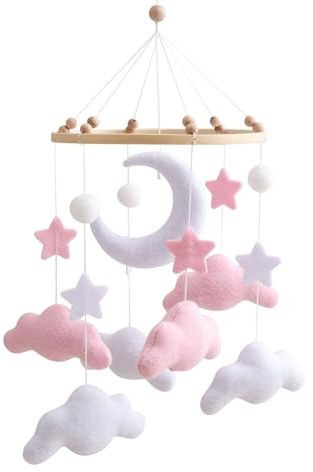 Mobile Pour Lit Bébé | Décor En Bois Pour Chambre Bébé | Fille Cloche de Lit Pendentif à Suspendre Pour Bébés with Clouds Pour Bassinet Nursery Nouveaux Garçons Et Filles Cadeau