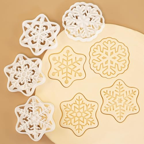 4 Pcs Christmas Cookie Cutters,Snowflake Shape Cookie Cutter Set 3.3 3D Plastic Cookie Molds for Xmas Holiday Baking Party Supplies