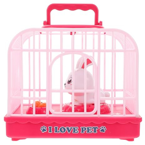FUNNETOYU Interactive Voice-Controlled Rabbit Cage with Simulated Singing and Light Effects, Electronic Animal Figurine for ’S Pretend Play and Stimulation, Cute Plastic Rabbit Model for ’